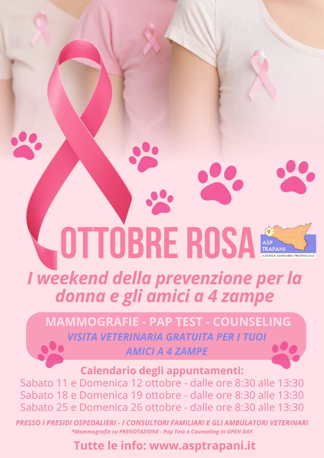 Ottobre Rosa, i weekend della prevenzione dell’Asp Trapani per le donne e i loro amici a 4 zampe