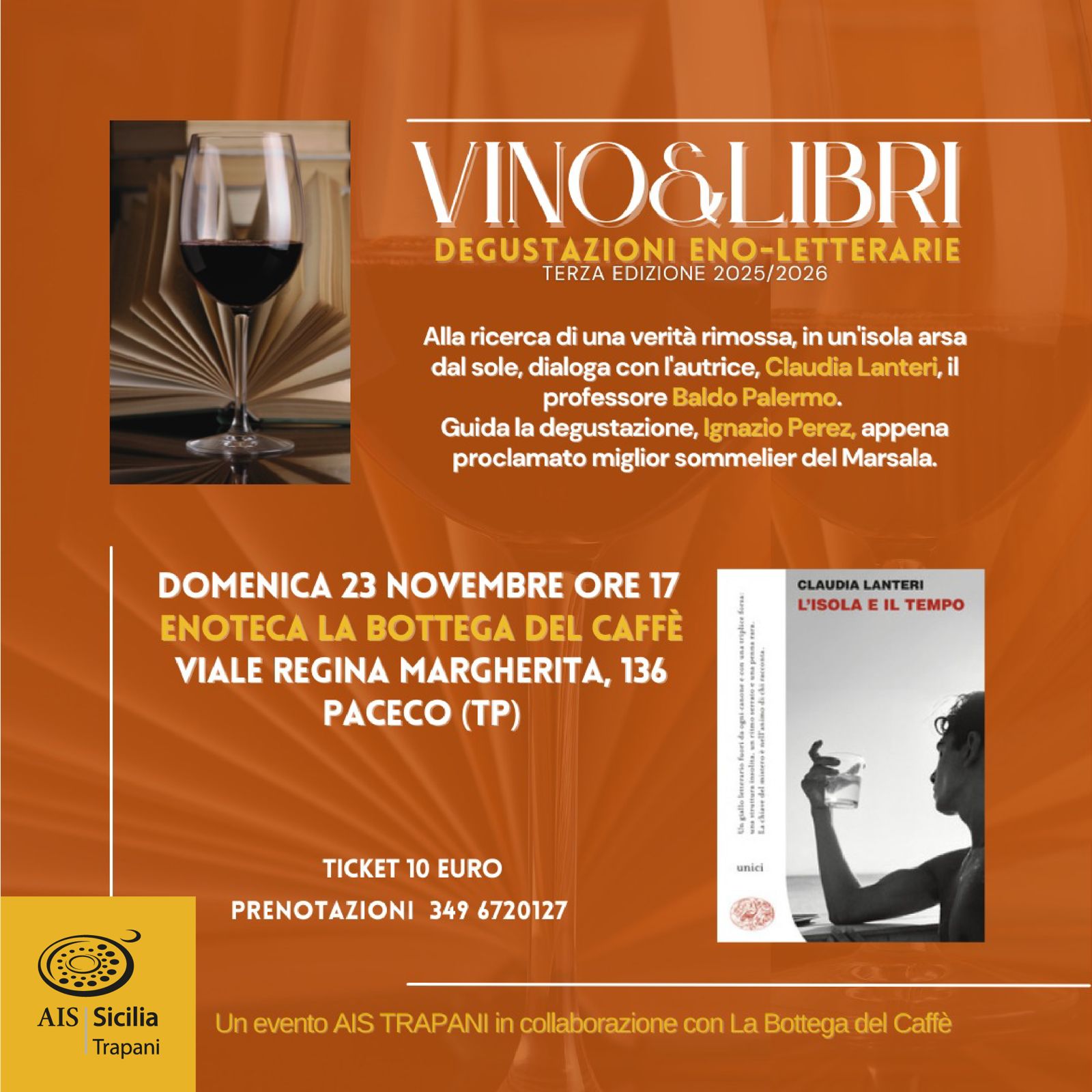 A Paceco “Vino&Libri”, la rassegna al via il 23 novembre con Claudia Lanteri
