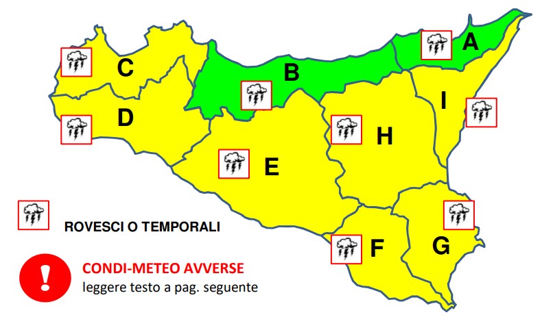 Maltempo in Sicilia, allerta gialla in gran parte dell’isola