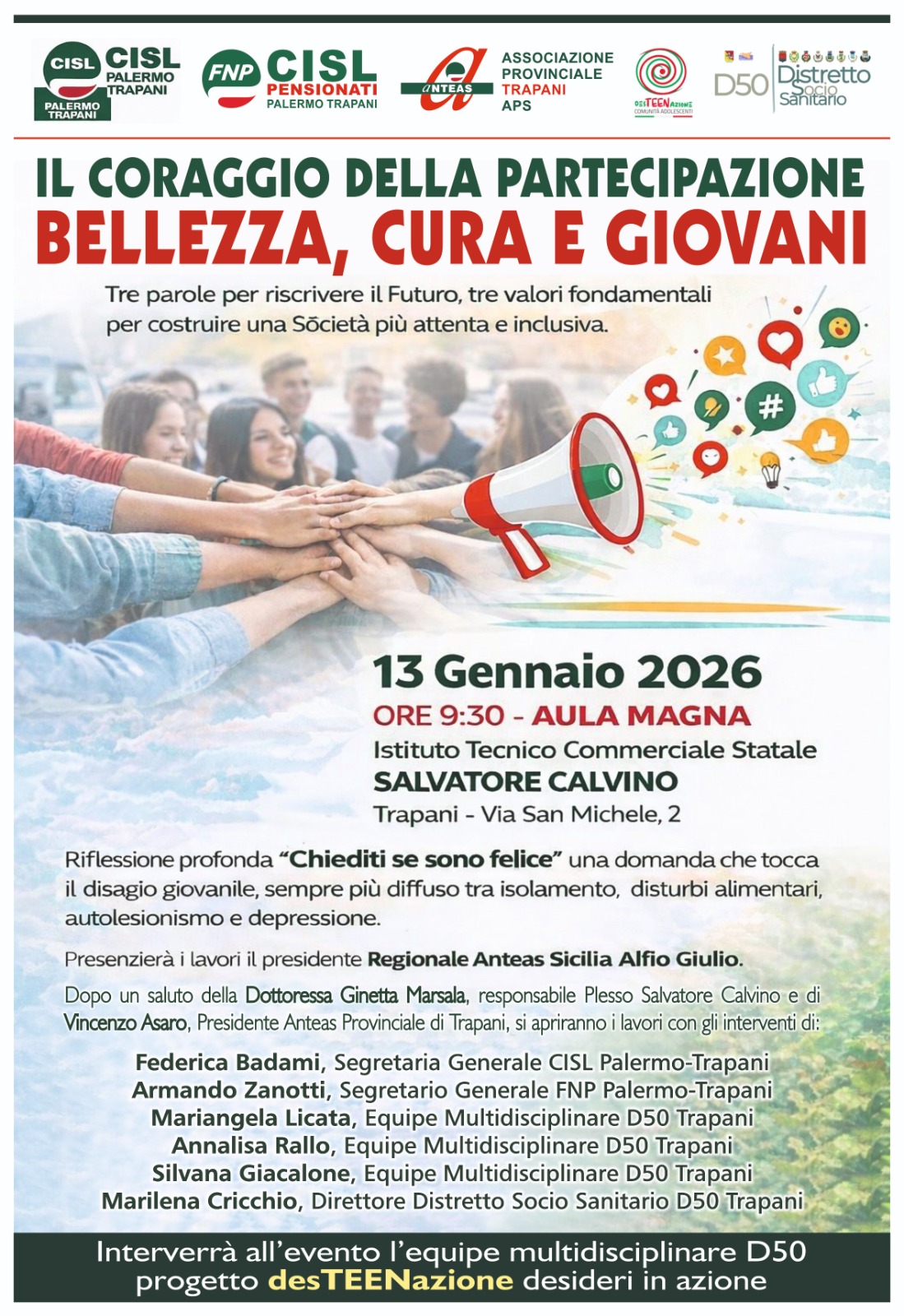 Sul tema del disagio giovanile, incontro a Trapani della CISL con gli studenti dell’istituto commerciale Calvino