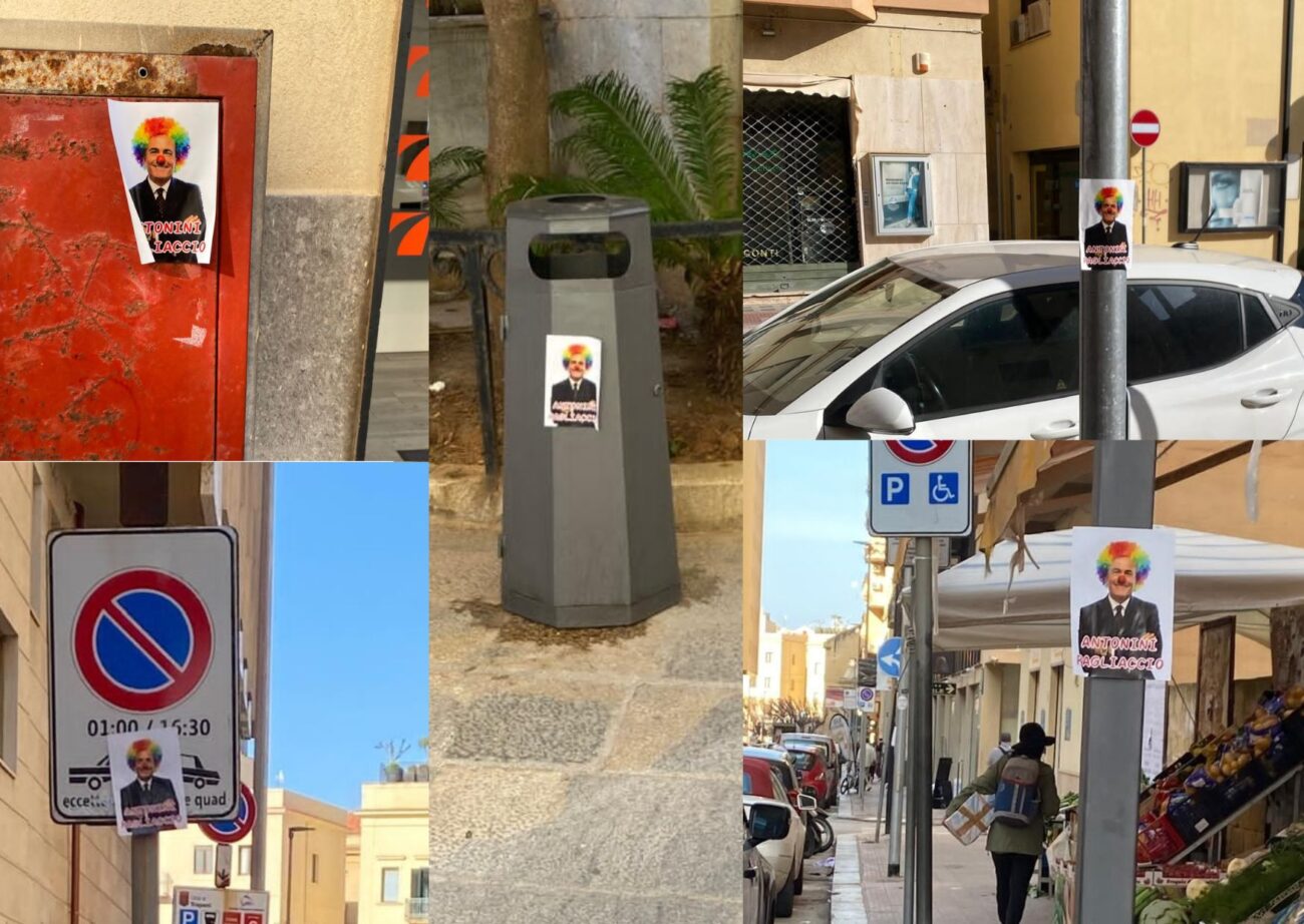 A Trapani spuntano foto di Valerio Antonini con la faccia da clown