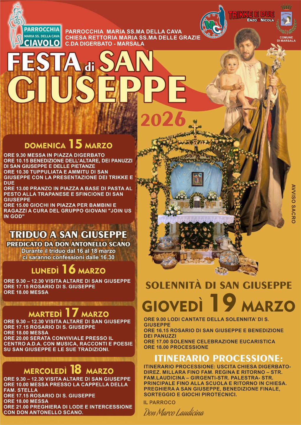 Dal 15 al 19 marzo torna la Festa di San Giuseppe nella contrada Digerbato a Marsala