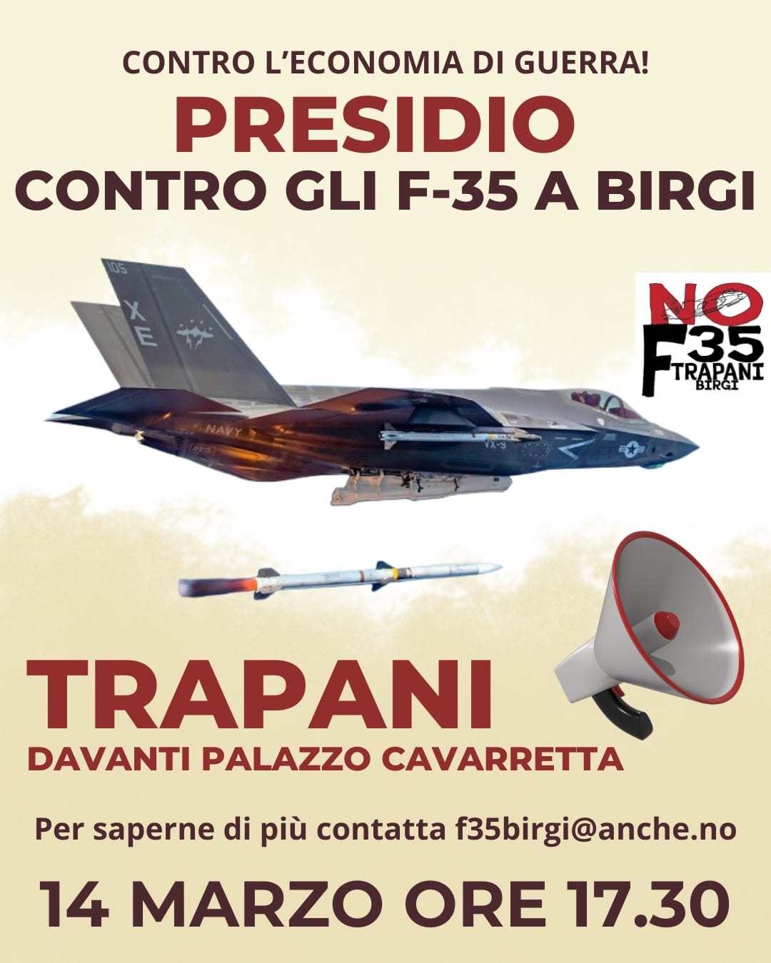 A Trapani presidio contro la guerra e l’addestramento dei piloti F-35 a Birgi