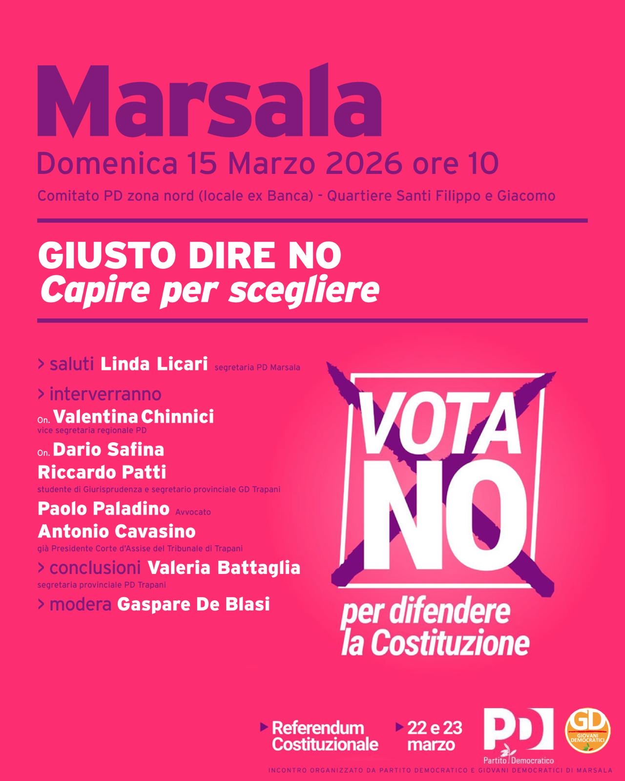 “Giusto dire NO”, incontro del PD a Marsala in vista del Referendum sulla Riforma della Giustizia