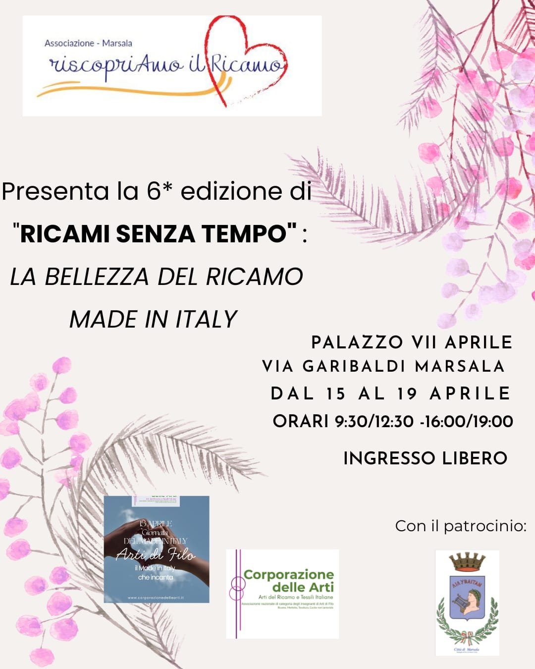 A Marsala la 6ª edizione di “Ricami senza tempo” a Palazzo VII Aprile