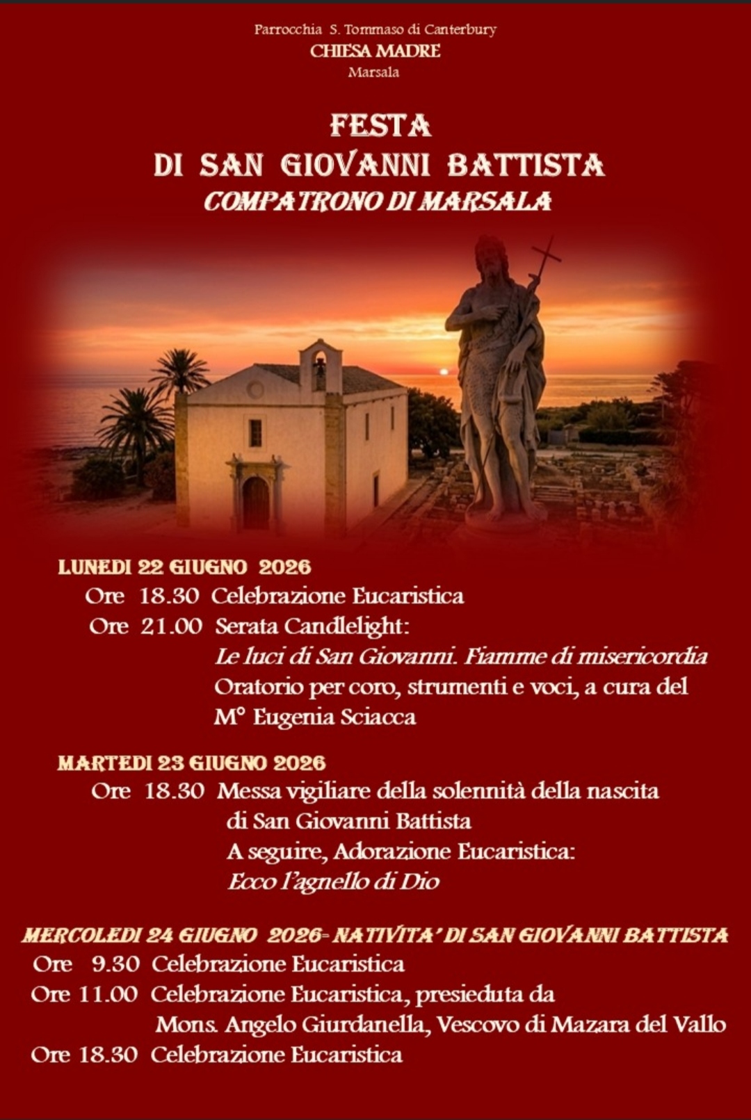 Marsala: al via alle celebrazioni in onore di San Giovanni, Patrono della Città