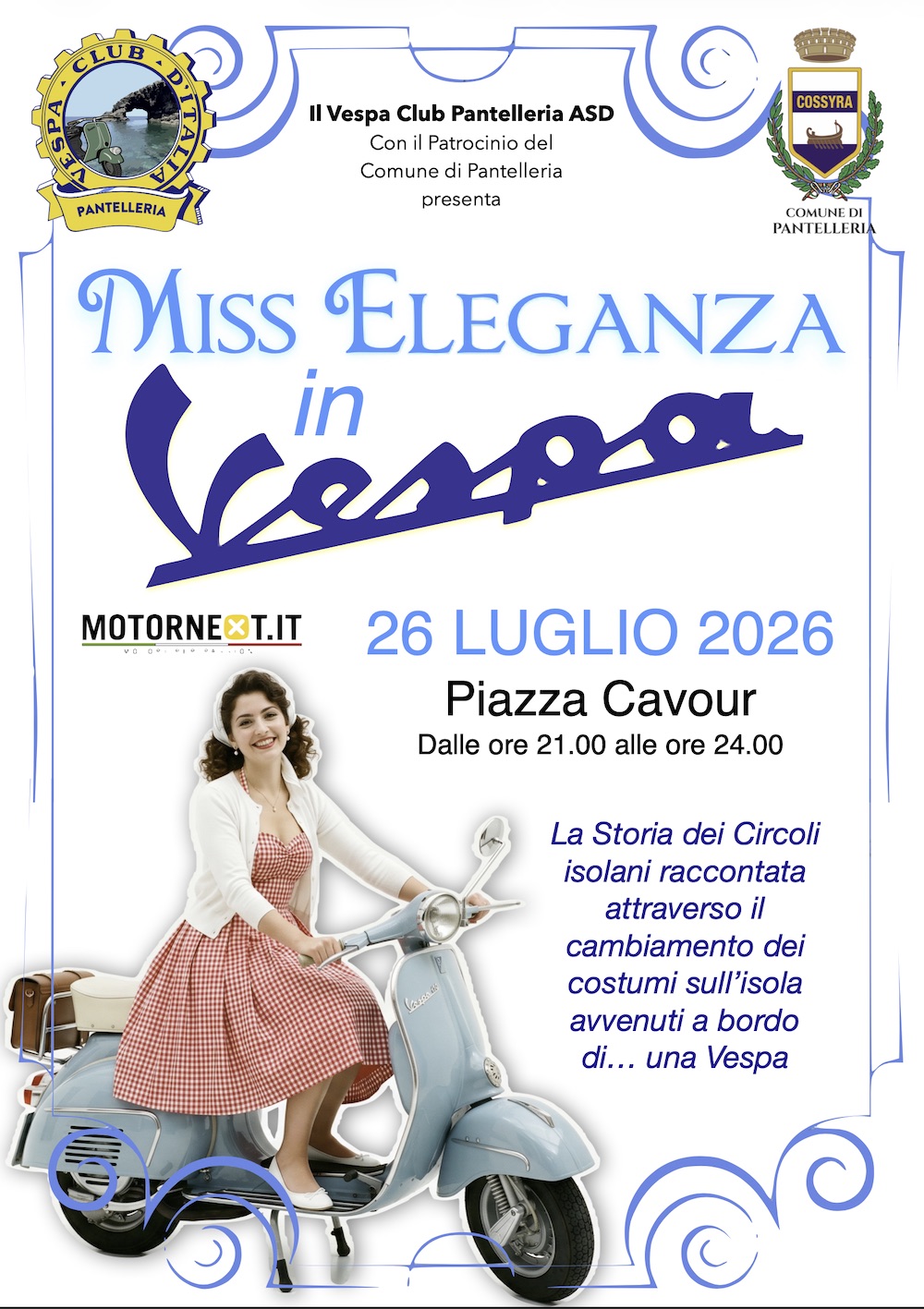 “Miss Eleganza in Vespa” sbarca in due ruote a Pantelleria