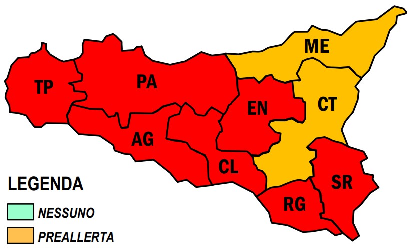 Si abbassano le temperature in Sicilia, ma torna l’allerta rossa per il vento