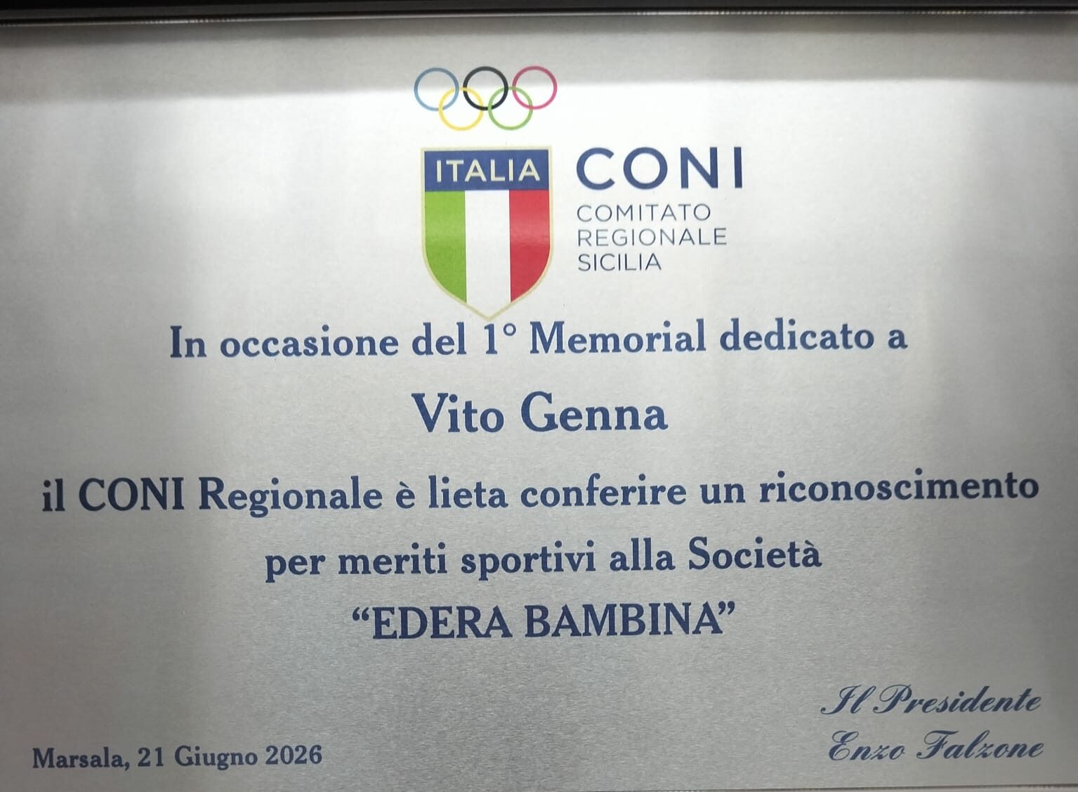 CONI Sicilia premia la Bocciofila Edera Bambina per meriti sportivi