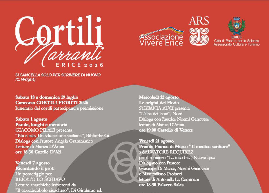 Cortili narranti, a Erice incontri tra letteratura e musica fino al 28 agosto