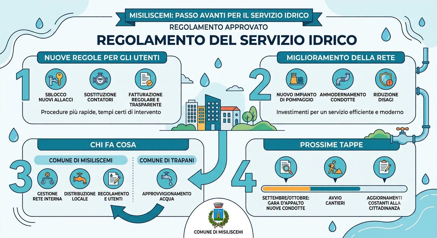 Acqua, svolta a Misiliscemi: c’è un nuovo Regolamento del servizio