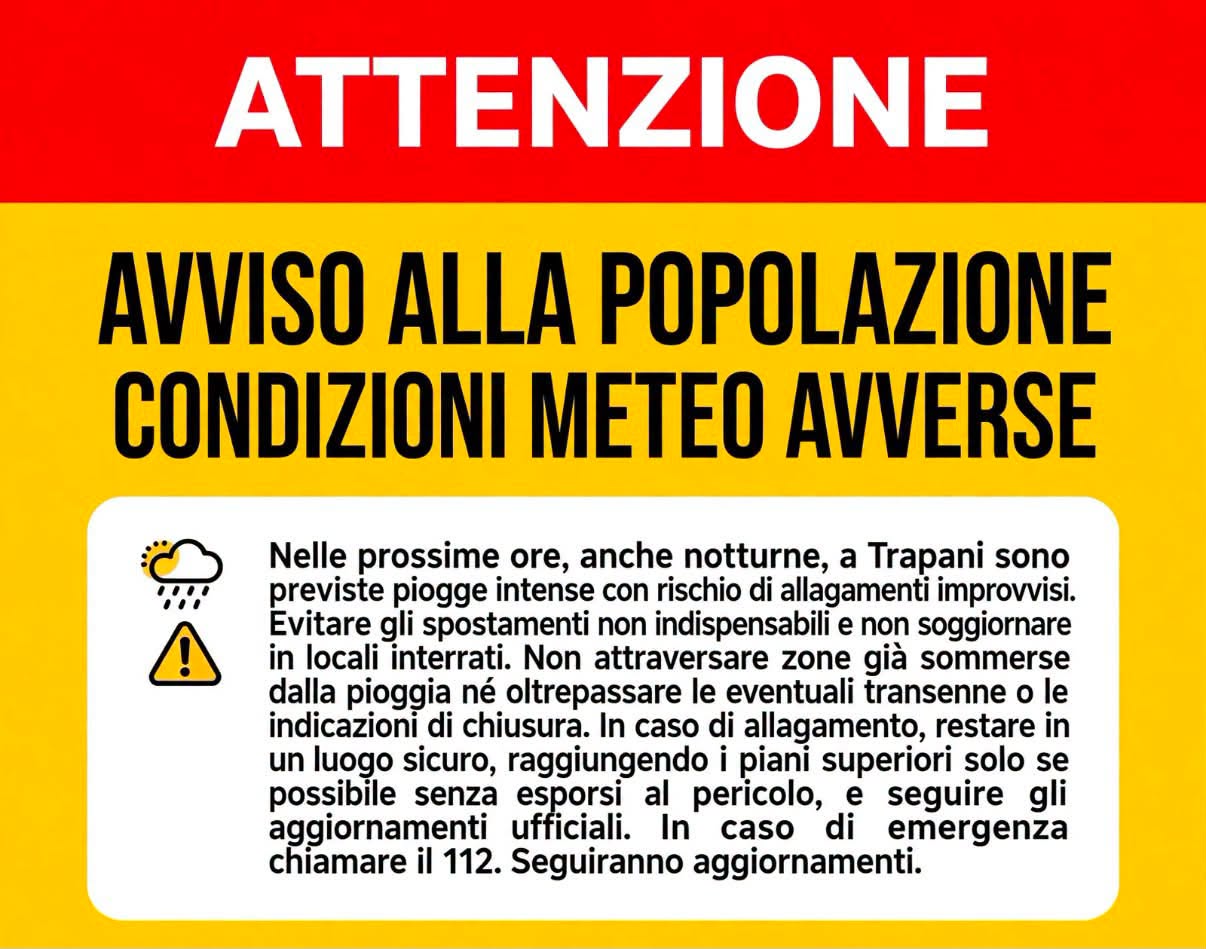 Maltempo in Sicilia, allerta arancione: attese piogge e rischio allagamenti